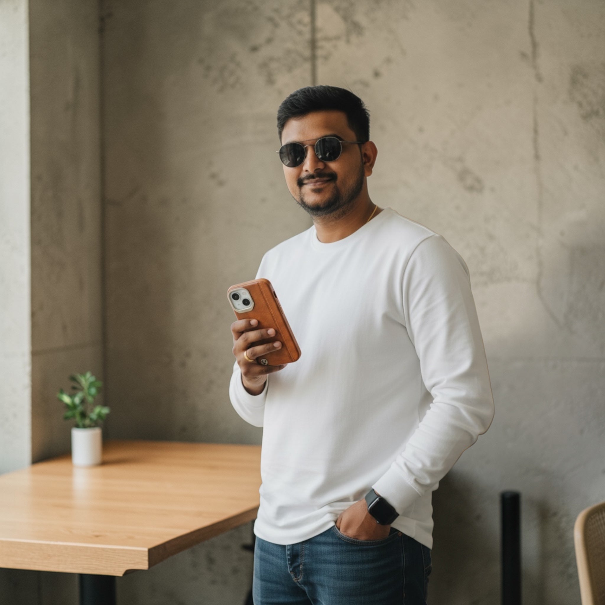 Premium Leather Brown Case for iPhone 15 – Slim & Shockproof Protective Cover