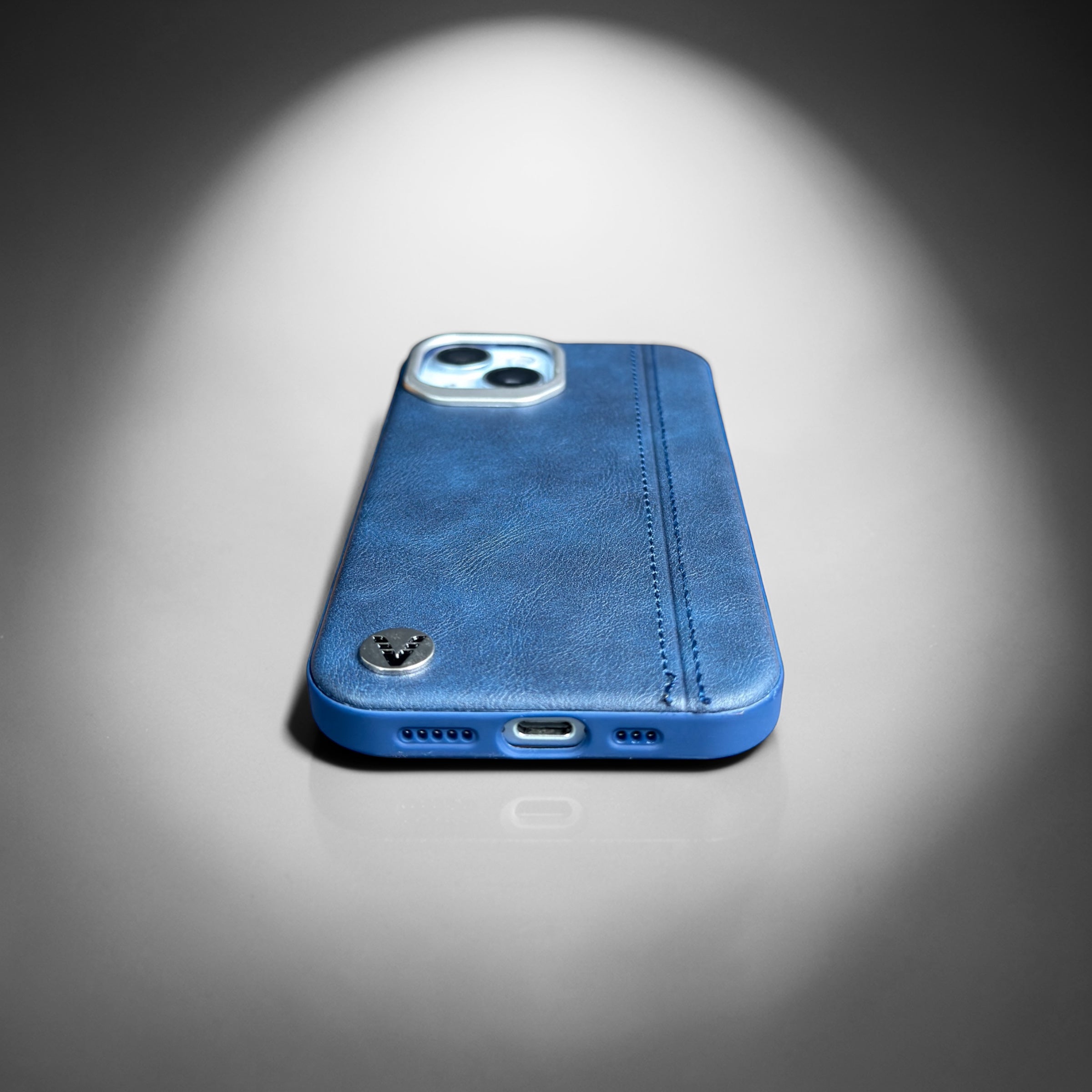 Premium Leather Blue Case for iPhone 15 – Slim & Shockproof Protective Cover