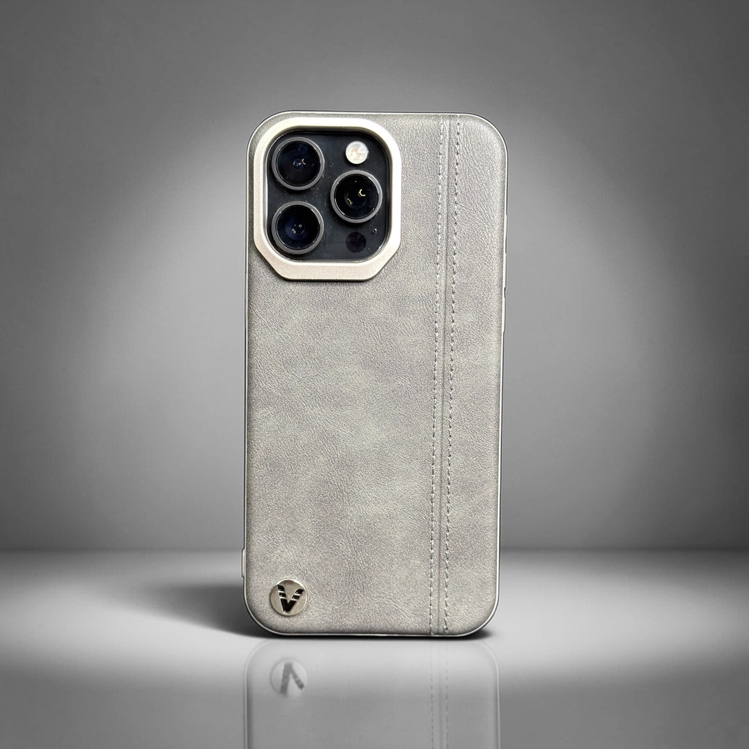 Premium Leather Natural  Titanium Case for iPhone 15Pro Max – Slim & Shockproof Protective Cover